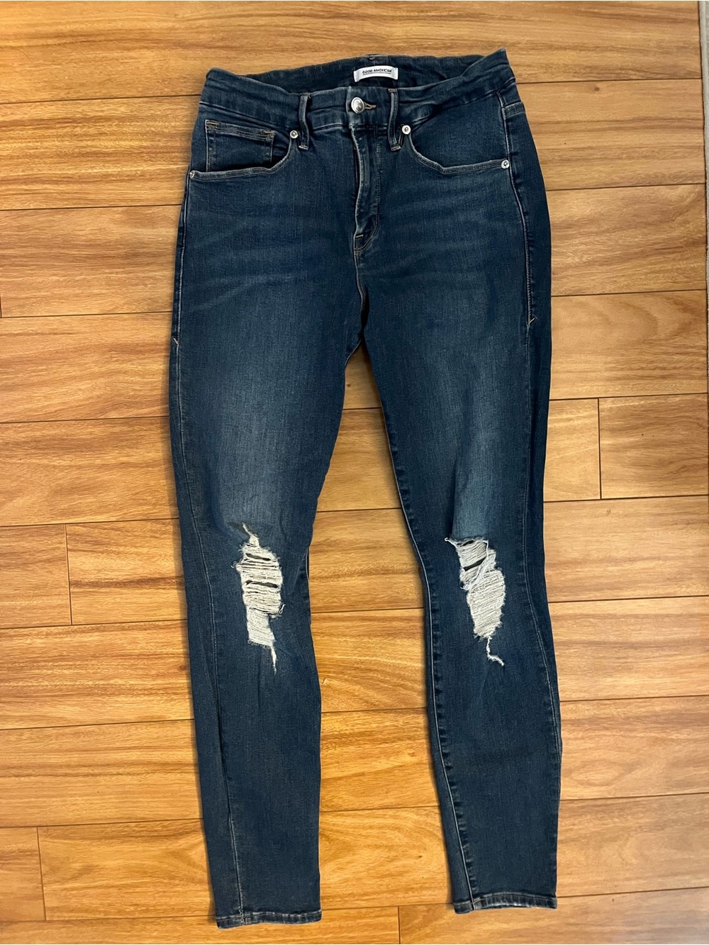 Good American Good Legs Dark Blue Distressed Skinny Jeans